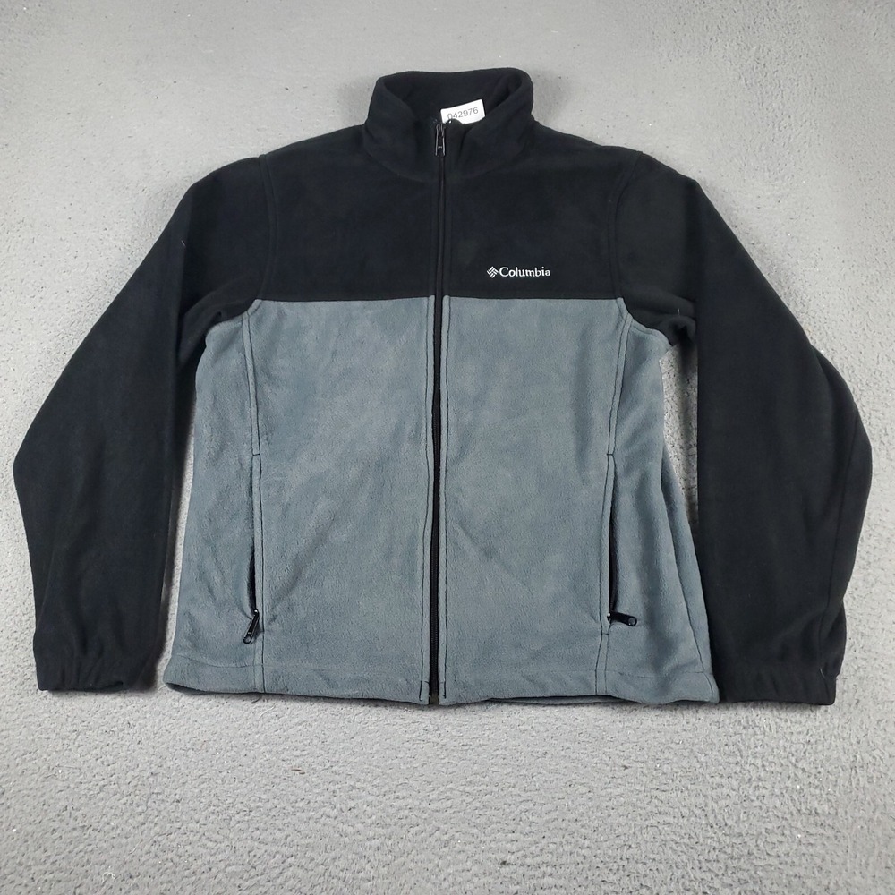 Columbia Jacket Mens Medium Gray Black Fleece Casual Full Zip Up Winter Sweater